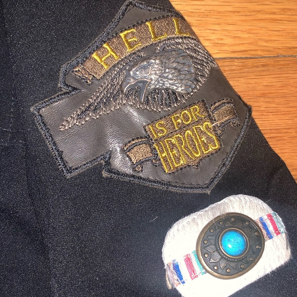 Hell Is for Hero’s Black Womens Jacket Feather Large eagle patch turquoise